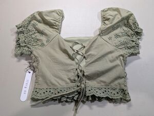 Story On Green Crop Top Size Large NWT Milkmaid Babydoll Cottage Festival